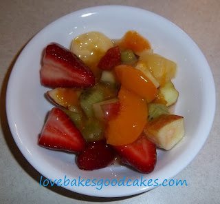 Fruit salad in a white bowl