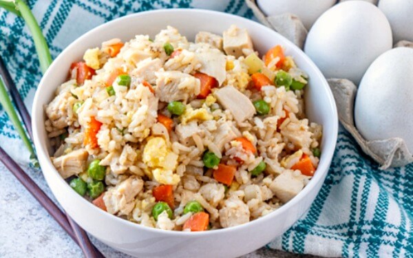 fried rice in bowl on napkin