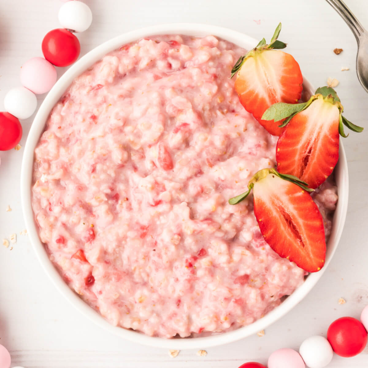 Strawberries and Cream Oatmeal - two raspberries