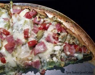 Mediterranean Pizza slices on pizza pan