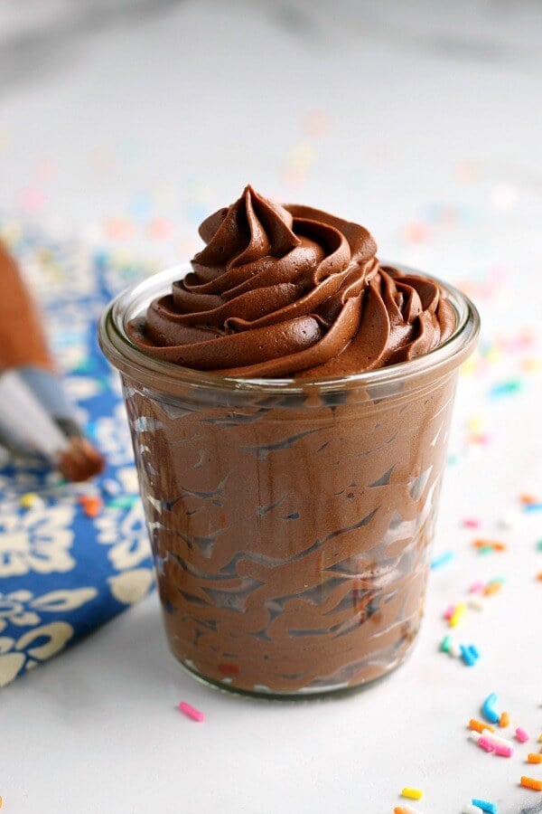 chocolate frosting in glass jar