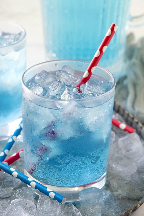 glass of copycat sonic ocean water with straw on ice