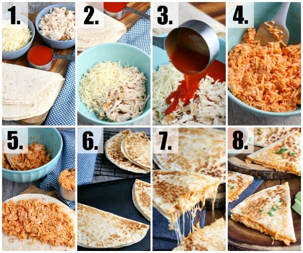 step by step how to make Buffalo Chicken Quesadillas