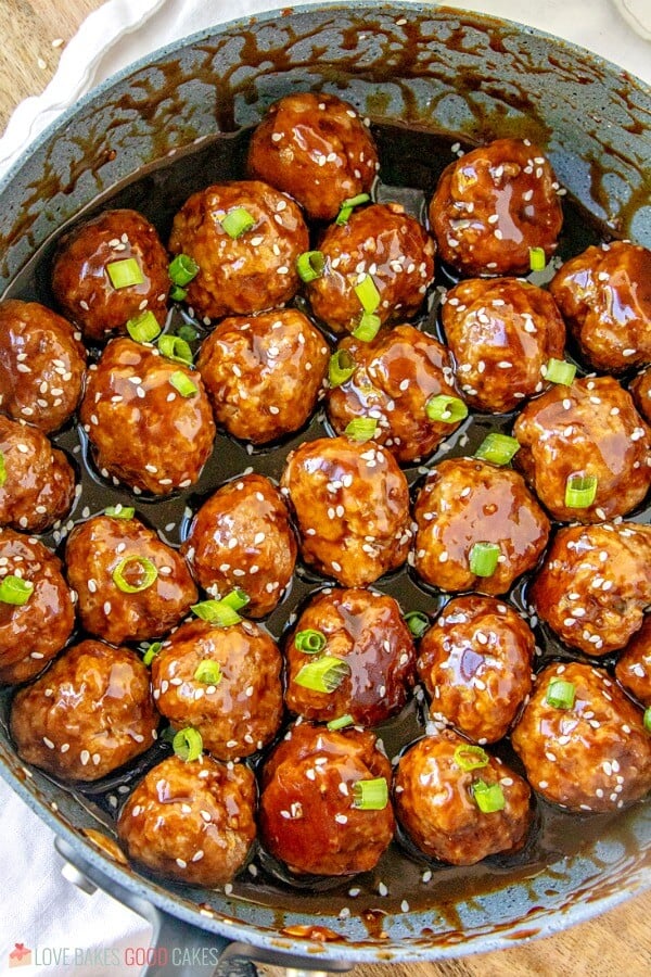 Sticky Asian Glazed Meatballs in pan