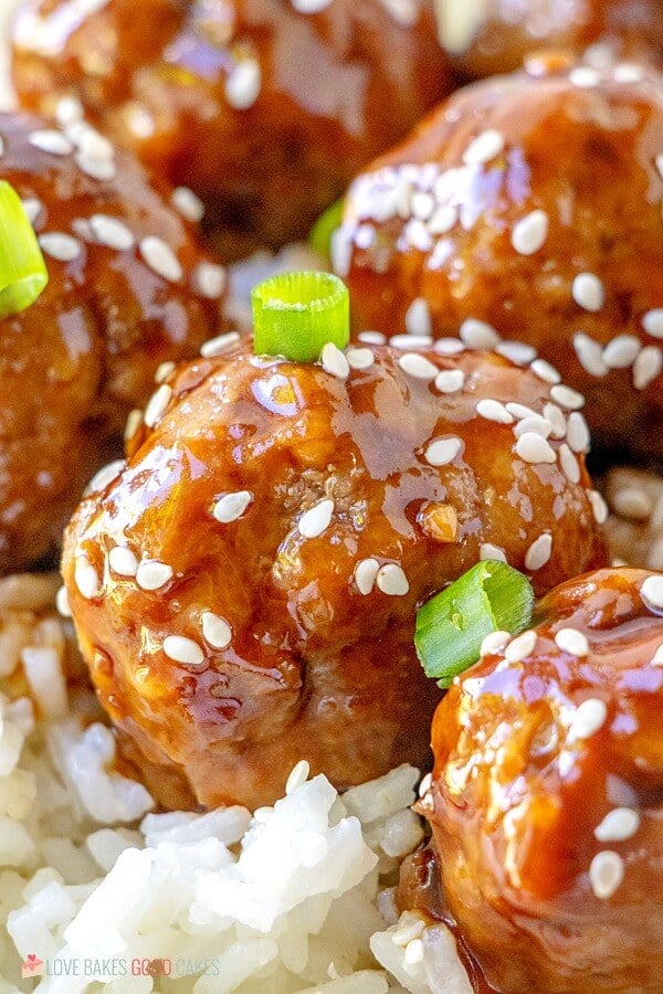 Asian Glazed Meatballs with sesame seeds