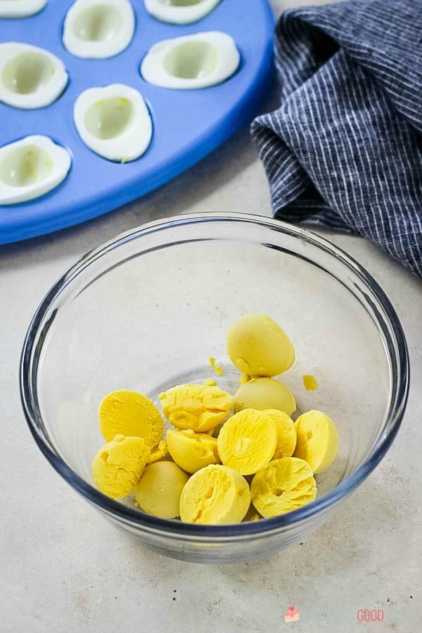 Classic Deviled Eggs yolks in a bowl