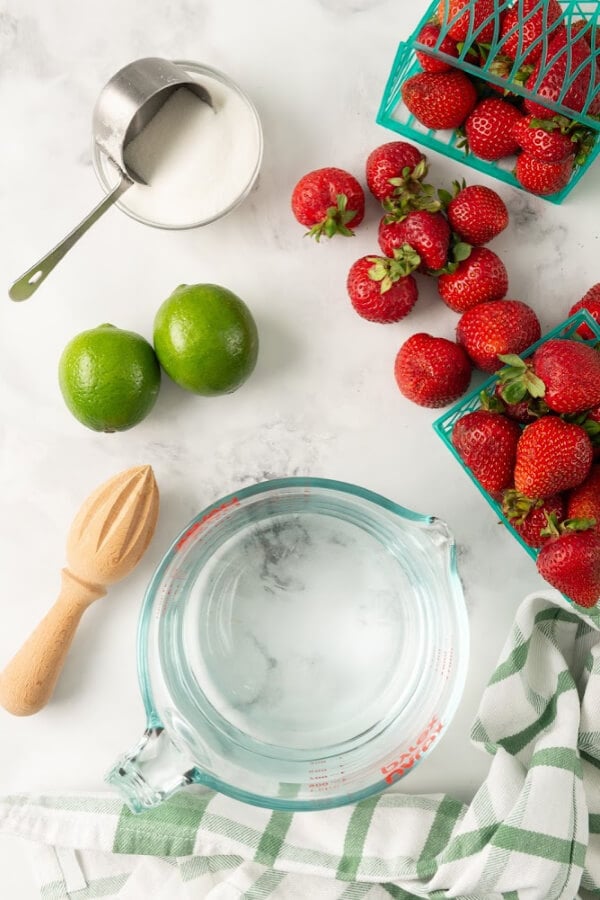 ingredients to make strawberry agua fresca