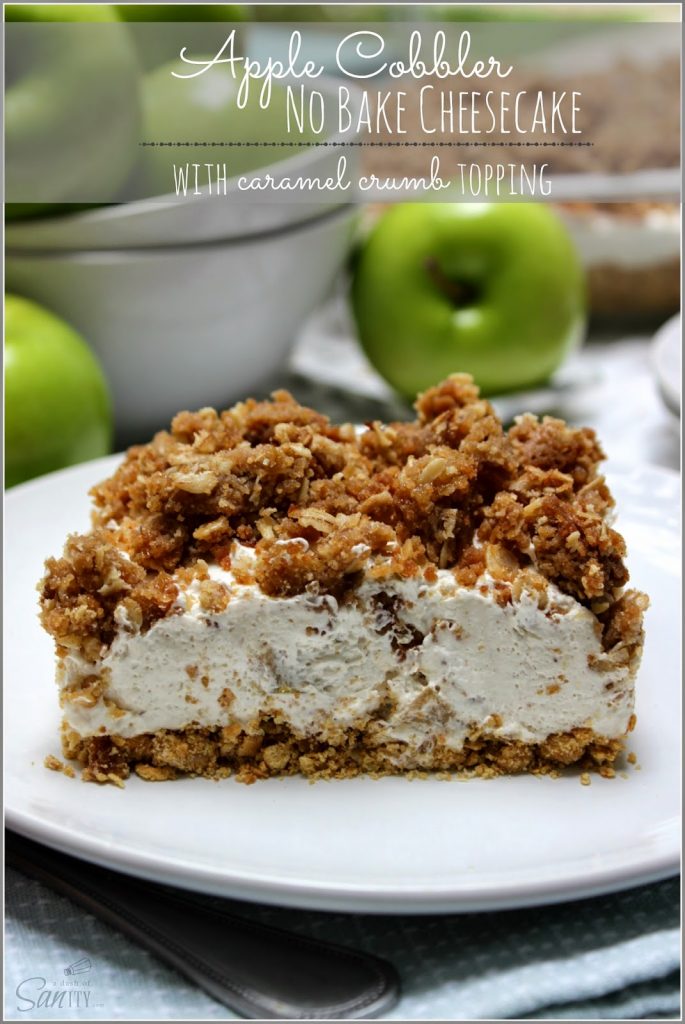 Apple Cobbler No Bake Cheesecake | with caramel crumb topping.