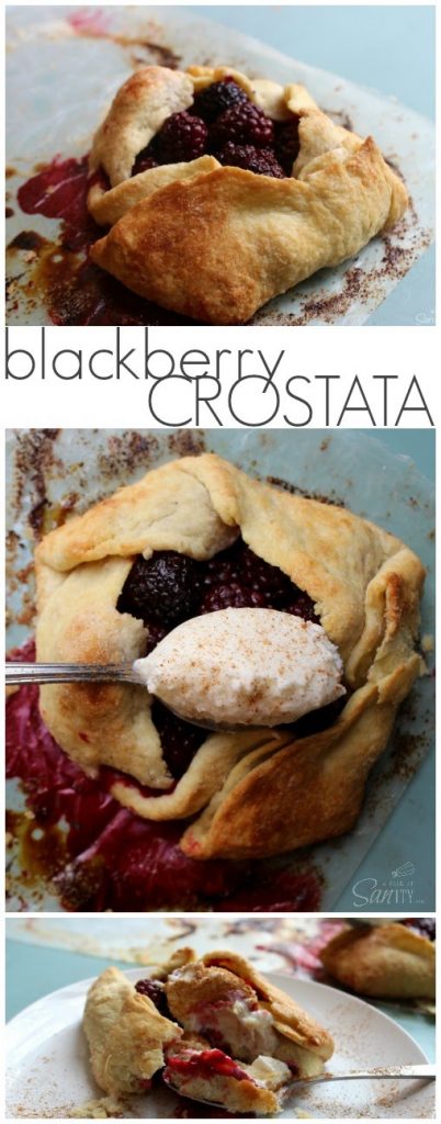 Blackberry Crostata on a plate and with a spoon.