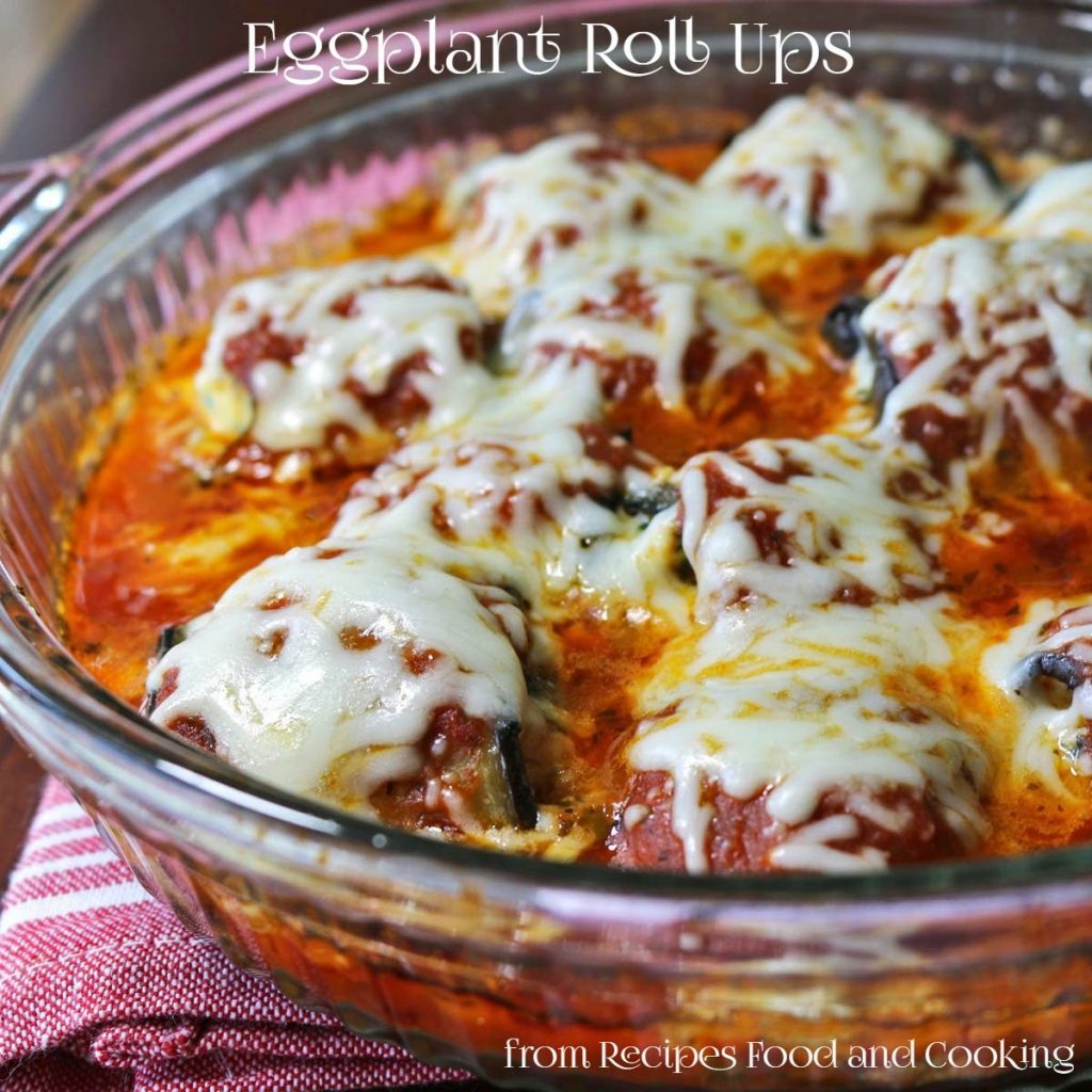 Eggplant Roll-Ups in a glass dish.