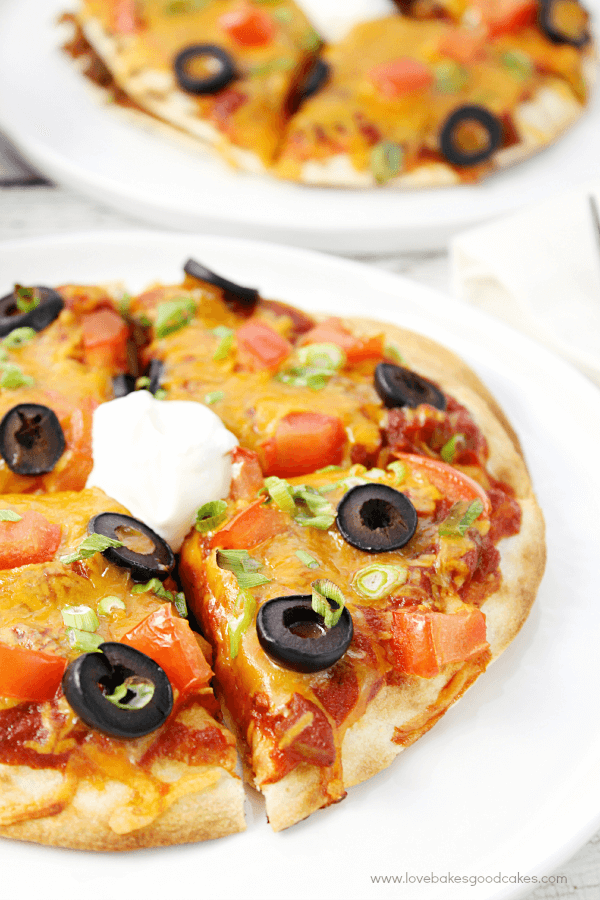 mexican pizza on white plate