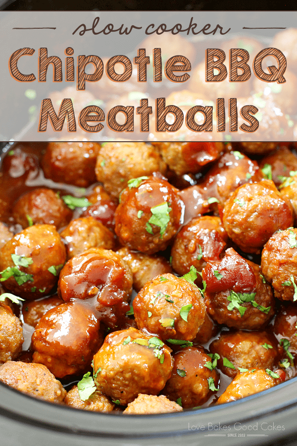 Slow Cooker Chipotle BBQ Meatballs in a skillet.