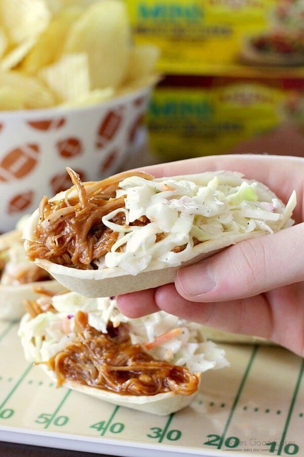 Southern-Style BBQ Pork Mini Taco Boats in someone's hand.