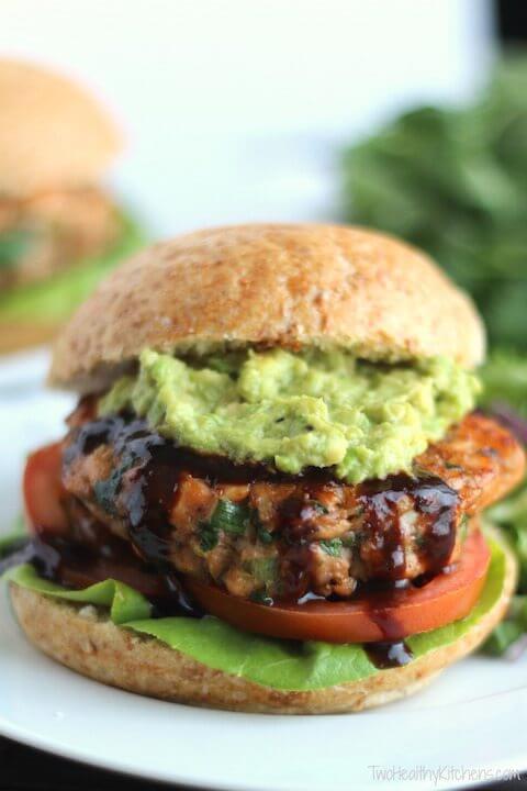 Asian Salmon Burgers on a plate.