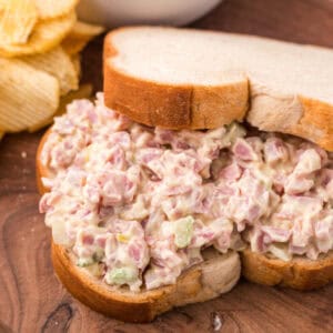 closeup of a ham salad sandwich