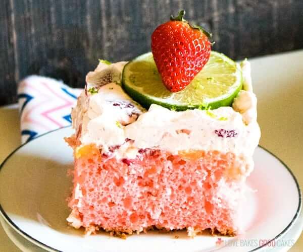 Boozy Strawberry Margarita Poke Cake - Love Bakes Good Cakes