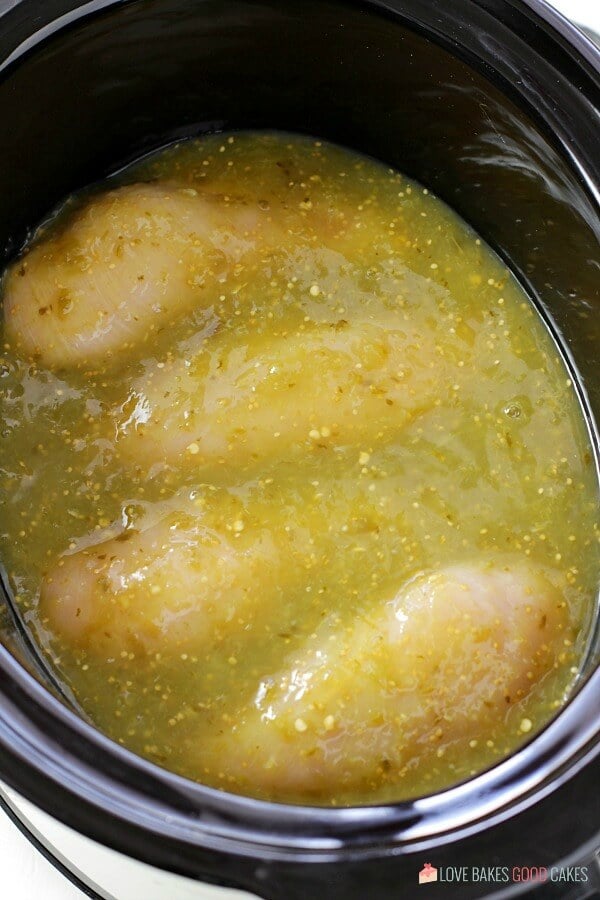 raw salsa verde chicken in slow cooker