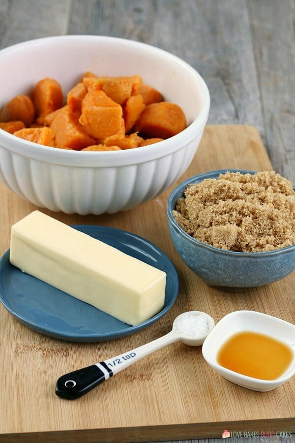 All the ingredients needed for how to make candied yams recipe before we begin cooking. 