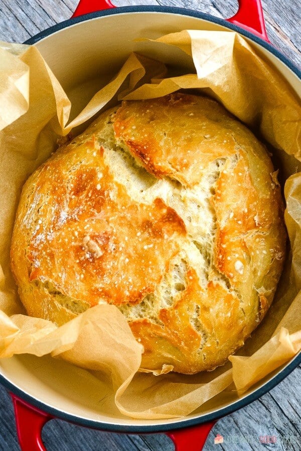 No-Knead Bread baked in a Dutch oven