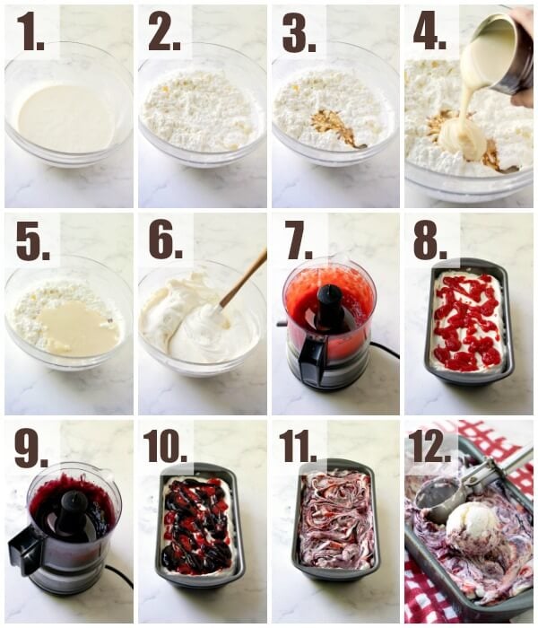 step by step how to make no-churn patriotic ripple ice cream