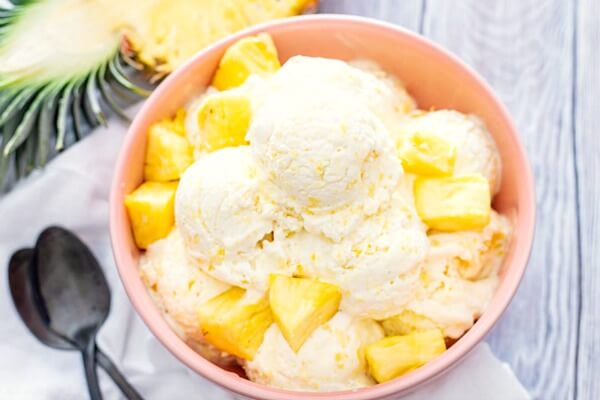 No-Churn Pineapple Ice Cream in bowl