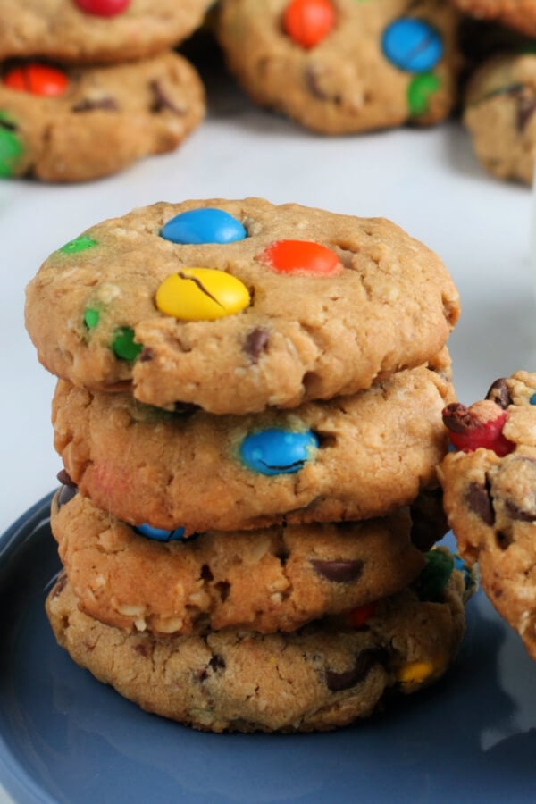 stack of four monster cookies