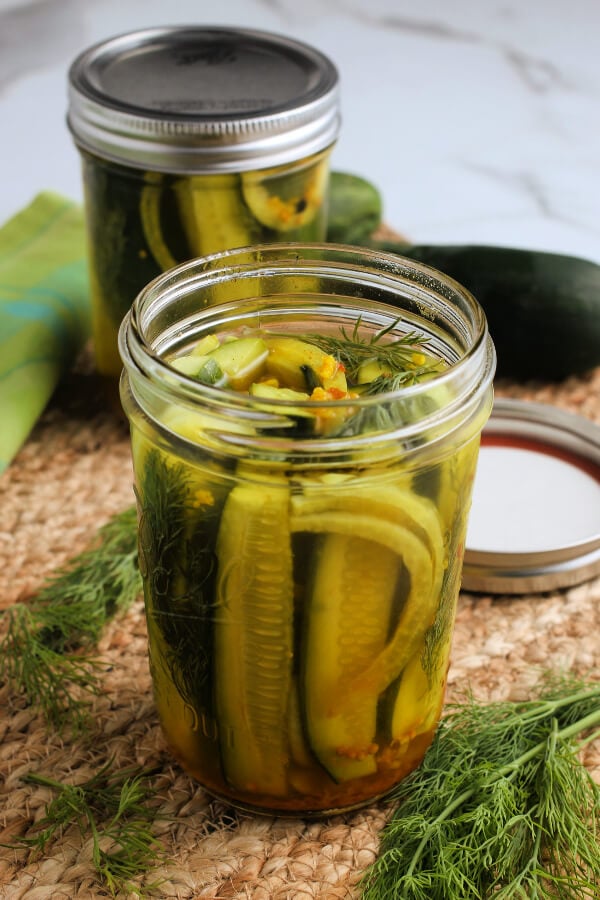 finished refrigerator pickles in jar