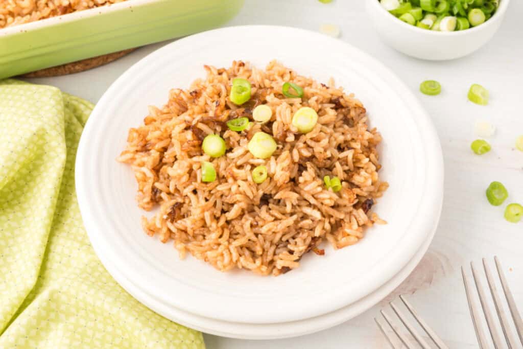 oven baked rice in bowl