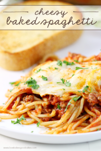 Cheesy Baked Spaghetti - Love Bakes Good Cakes