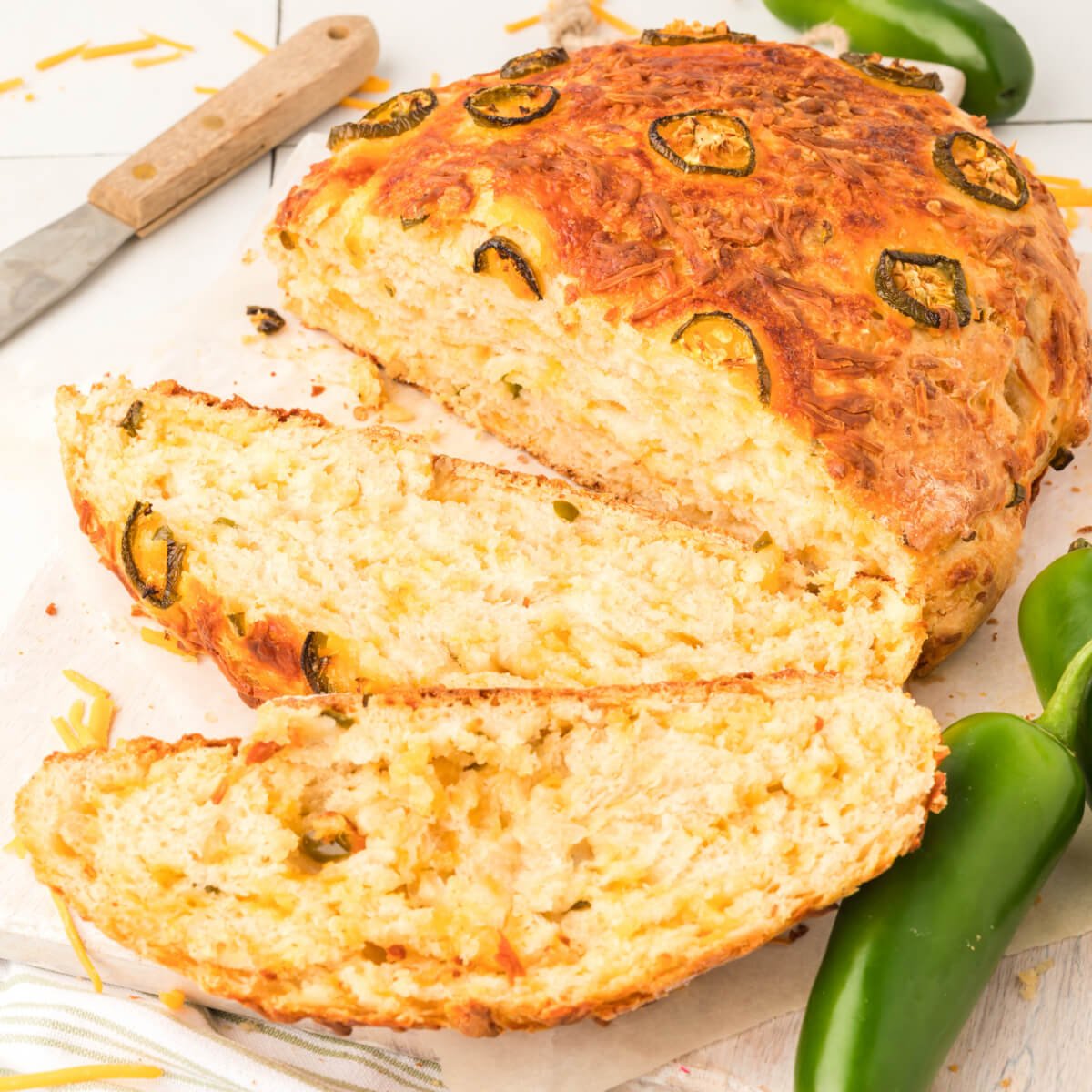 Dutch Oven Sourdough Bread with Pickled Jalapeños and Cheddar Cheese