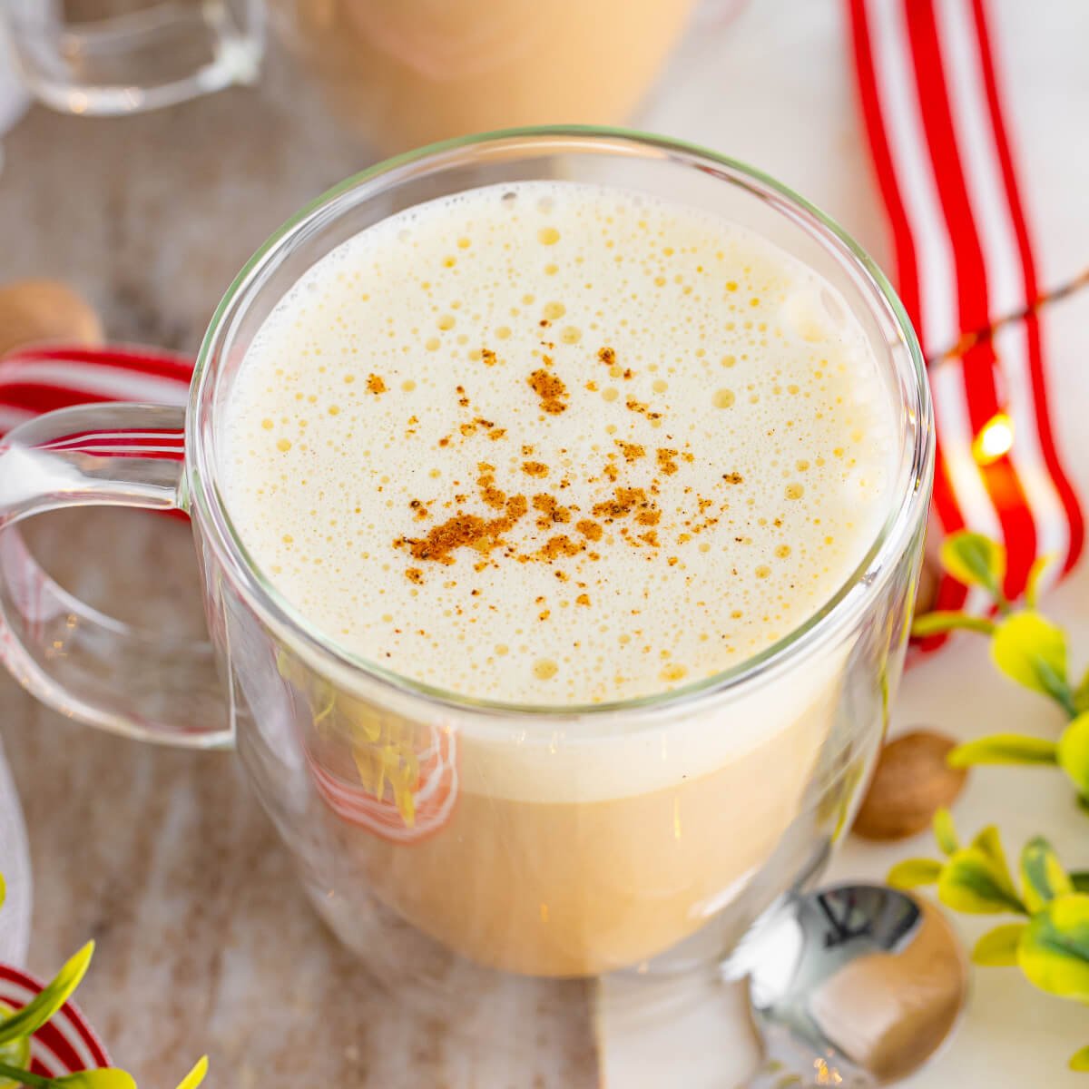 Two Eggnog Glasses At The Fireplace, Evening Stock Photo, Picture