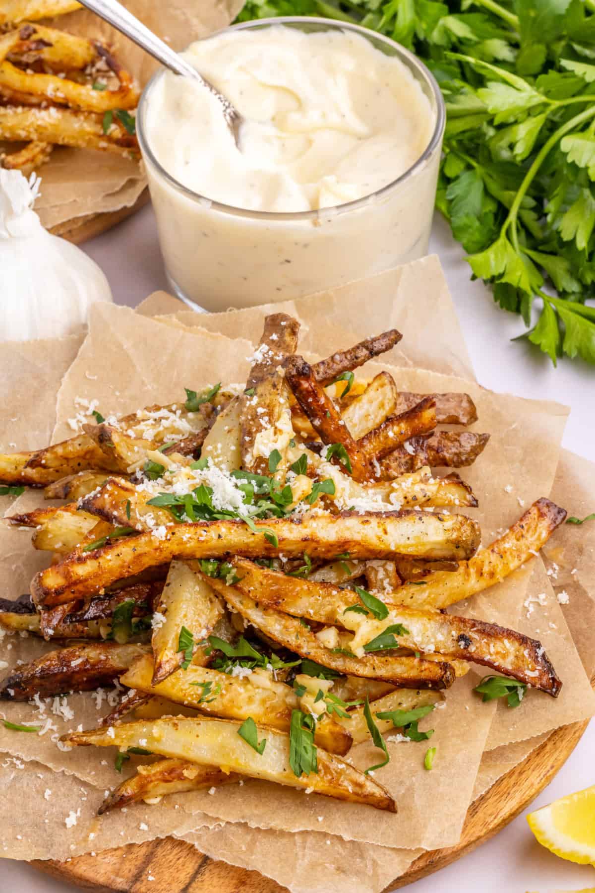 Air Fryer Garlic Parmesan Fries - Love Bakes Good Cakes