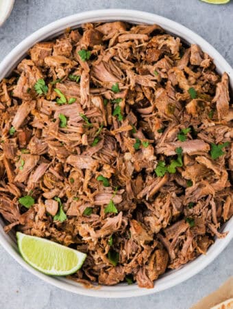 closeup of instant pot carnitas in bowl