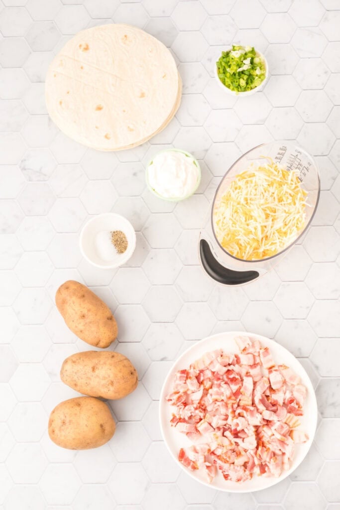 ingredients to make loaded baked potato quesadillas