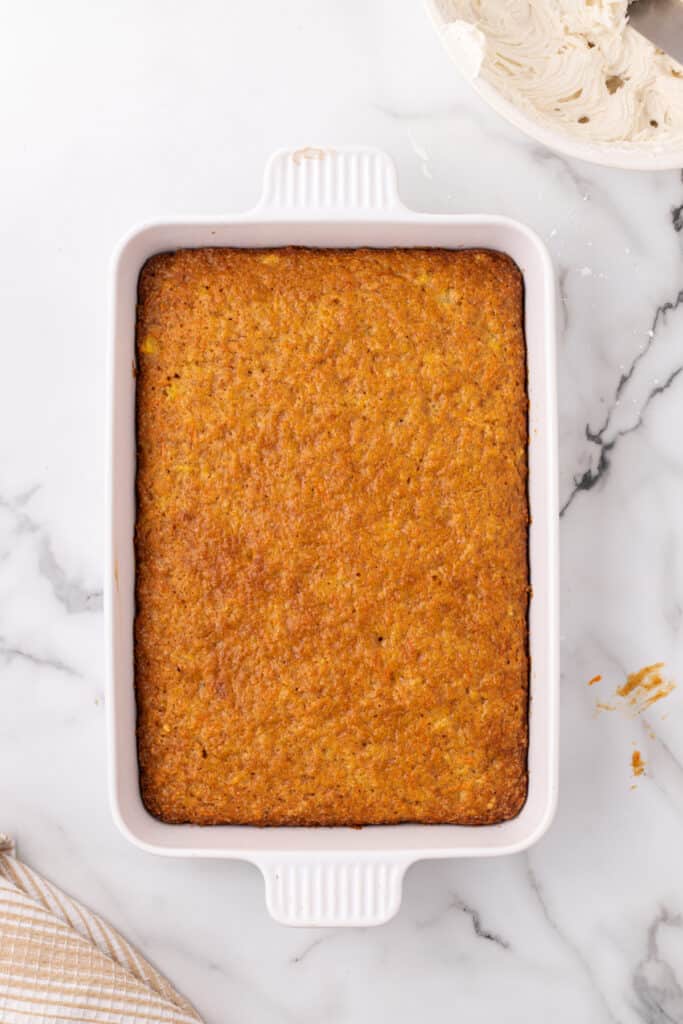 carrot cake baked in a 9x13-inch baking pan