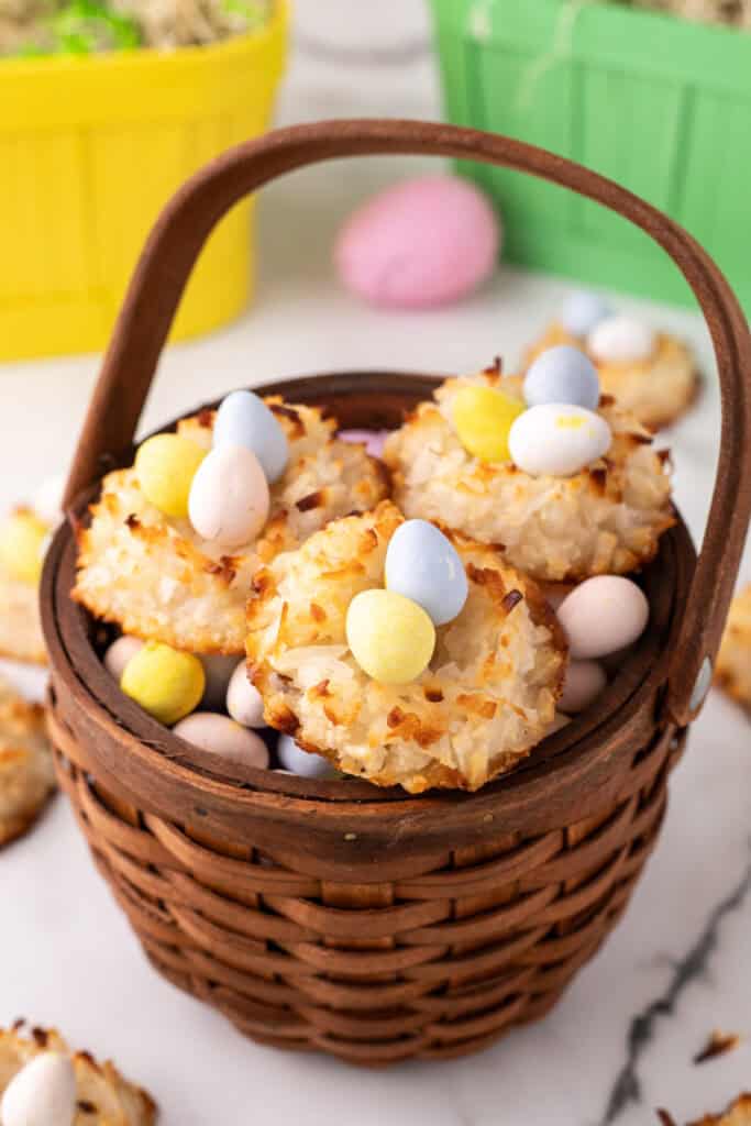 coconut easter nest cookies in basket