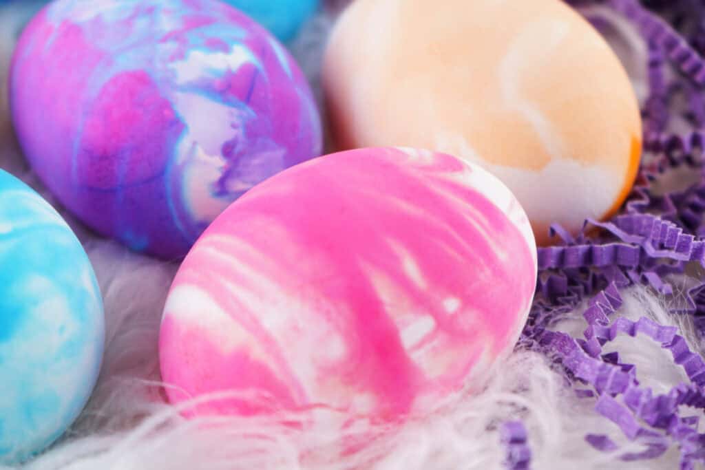 assorted colors of cool whip dyed easter eggs