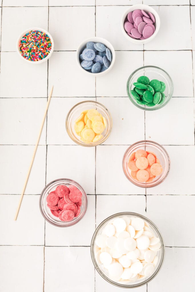 ingredients to make rainbow candy bark