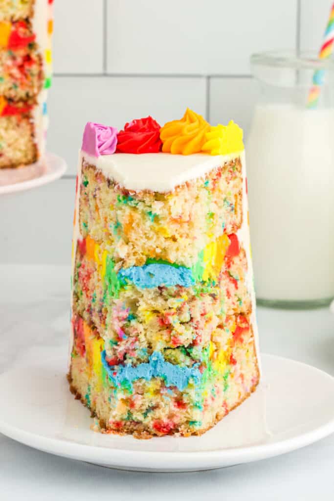 funfetti cake slice on plate